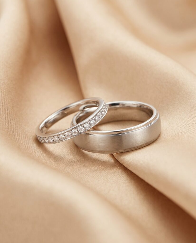Trauringe-Paar in Weißgold mit Diamantbesatz – Juwelier Schröder Fulda